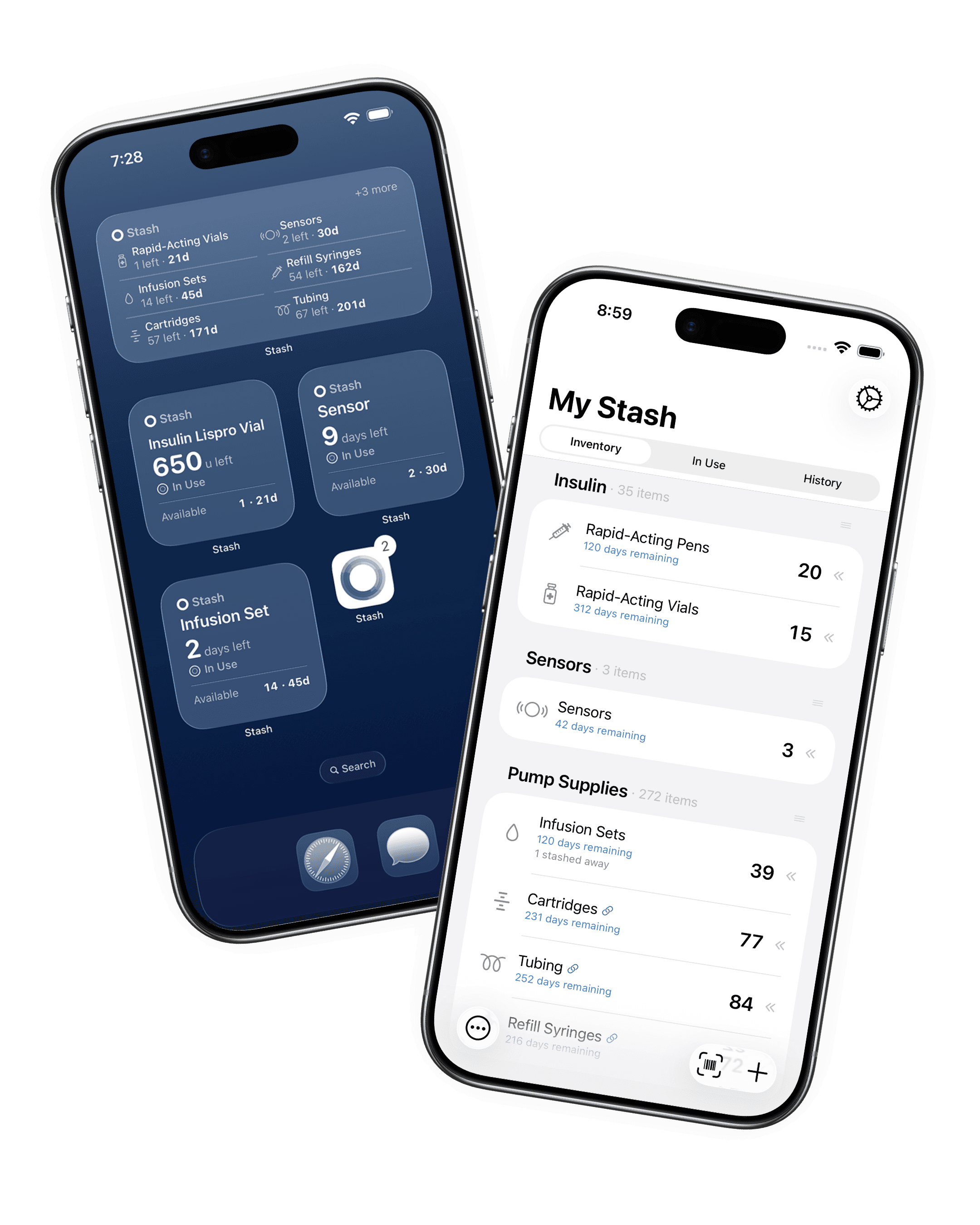 Stash app on iPhone — dashboard and home-screen widgets